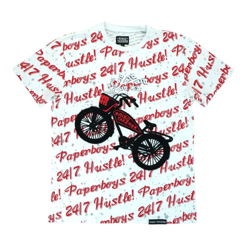 Risq Takers Men's  T-shirt, Size Large L‎ - Paperboys 24/7 Hustle Print